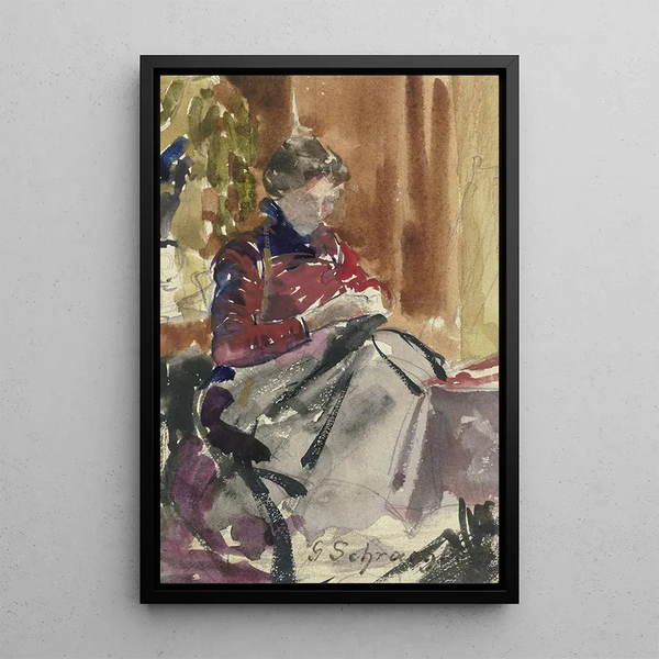 Taiteilijan vaimon muotokuva - Gustav Schrägle — kehystetty taideteos seinällä