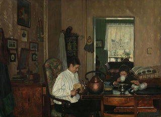 Gustav Wentzel - Breakfast I The Artists Mother and Brother.webp