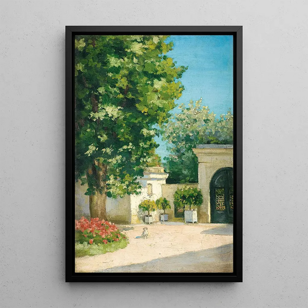 Yerres Exdrestä, perheen kodin kuisti - Gustave Caillebotte — kehystetty taideteos seinällä