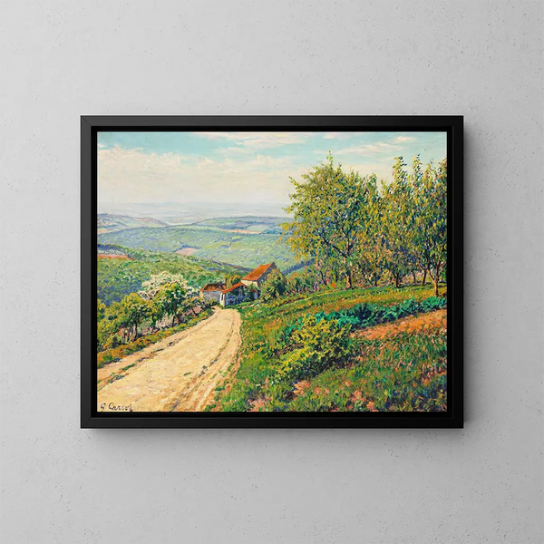 Pente avec chemin à travers le paysage estival vers la vallée - Gustave Cariot — kehystetty taideteos seinällä
