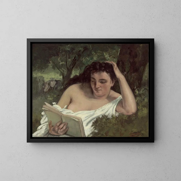 Nuori nainen lukemassa - Gustave Courbet — kehystetty taideteos seinällä
