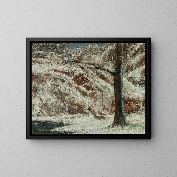 Poro lumessa metsässä - Gustave Courbet — kehystetty taideteos seinällä
