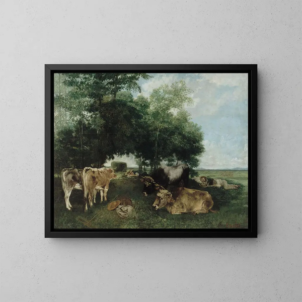La Sieste pendant la saison des foins - Gustave Courbet — kehystetty taideteos seinällä