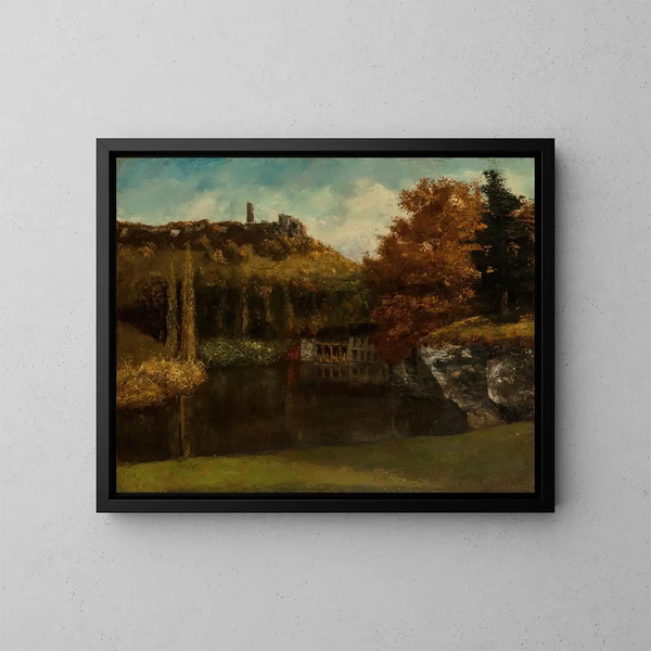 Le Lavoir, näkymä ja rauniot Sceaux-en-Vallée linnasta - Gustave Courbet — kehystetty taideteos seinällä