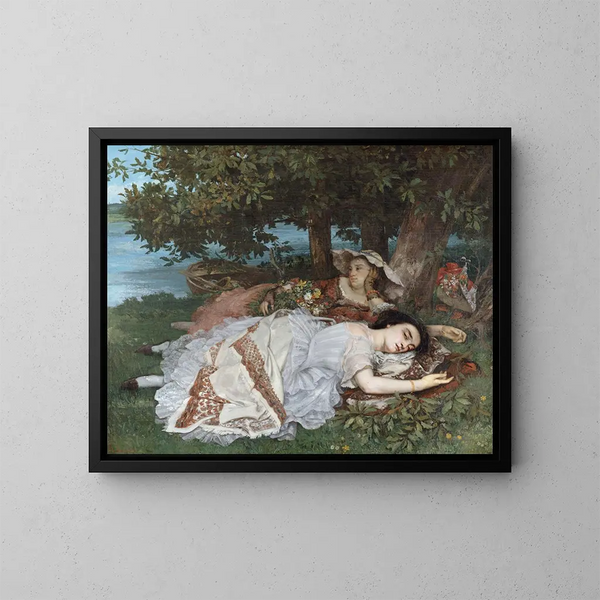 Les demoiselles des bords de la Seine - Gustave Courbet — kehystetty taideteos seinällä