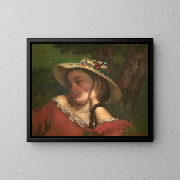 Nuoret tytöt Seine-joen rannalla, fragmentti maalauksesta - Gustave Courbet — kehystetty taideteos seinällä