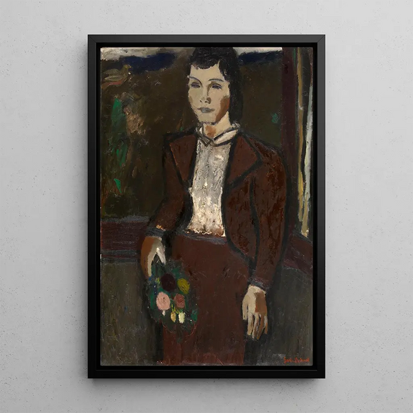 Tyttö kukkakimpun kanssa - Gustave De Smet — kehystetty taideteos seinällä