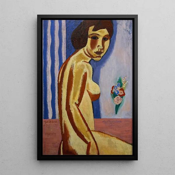 Alaston nainen kukkakimpun kanssa - Gustave De Smet — kehystetty taideteos seinällä
