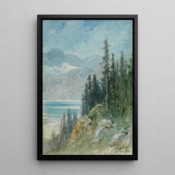 Näkymä Léman-järvelle lähellä Montreux'ta - Gustave Doré — kehystetty taideteos seinällä