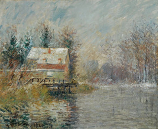 Talo veden äärellä, lumitehoste - Gustave Loiseau — näkymä teoksesta