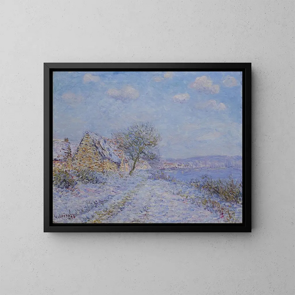 Tournedos sur Seine, lumi, huurre, aurinko - Gustave Loiseau — kehystetty taideteos seinällä