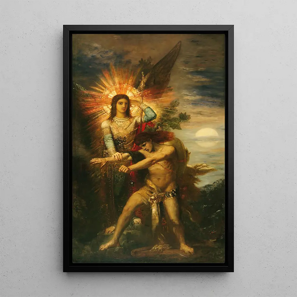 Jaakob ja enkeli - Gustave Moreau — kehystetty taideteos seinällä