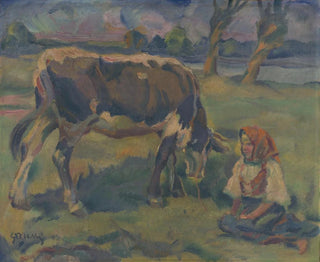 Gustv Mall - A Little Girl with a Cow.webp