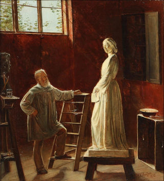 HW Bissen contemplant sa statue de Johanne Louise Heiberg - Edvard Bentzen