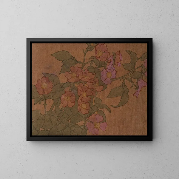 Roses roses sur fond terracotta - Hannah Borger Overbeck — kehystetty taideteos seinällä