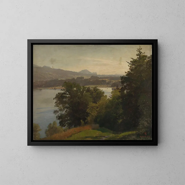 Näkymä Mondsee - Hans Gude — kehystetty taideteos seinällä