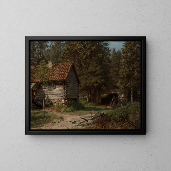 Cottage en forêt - Hans Gude — kehystetty taideteos seinällä