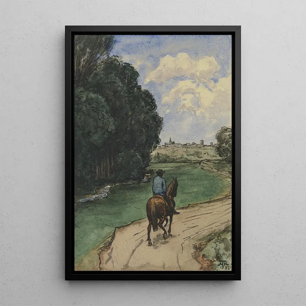 Ratsastaja metsäpolulla - Hans Thoma — kehystetty taideteos seinällä