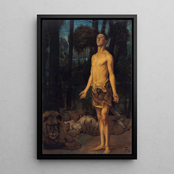 Daniel leijonien luolassa - Hans Thoma — kehystetty taideteos seinällä