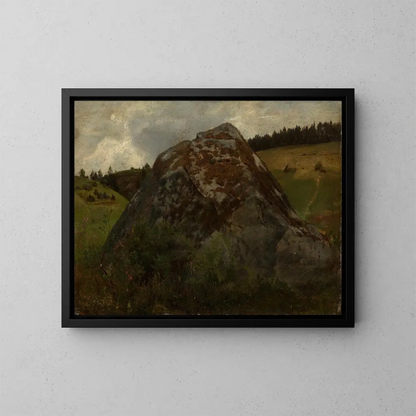 Bloc de pierre dans une vallée de prairie - Hans Thoma — kehystetty taideteos seinällä