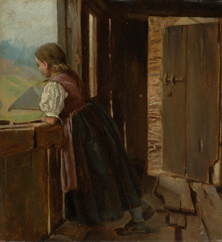 Hans Thoma - Mdchen auf der Laube eines Bauernhauses.webp