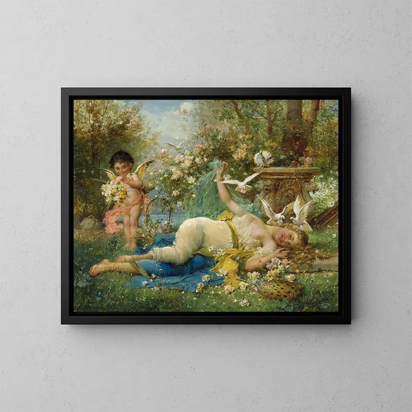 Venus ja Cupido - Hans Zatzka — kehystetty taideteos seinällä