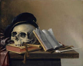 Harmen Steenwyck - Still Life With Skull Books Flute And Pipe.webp