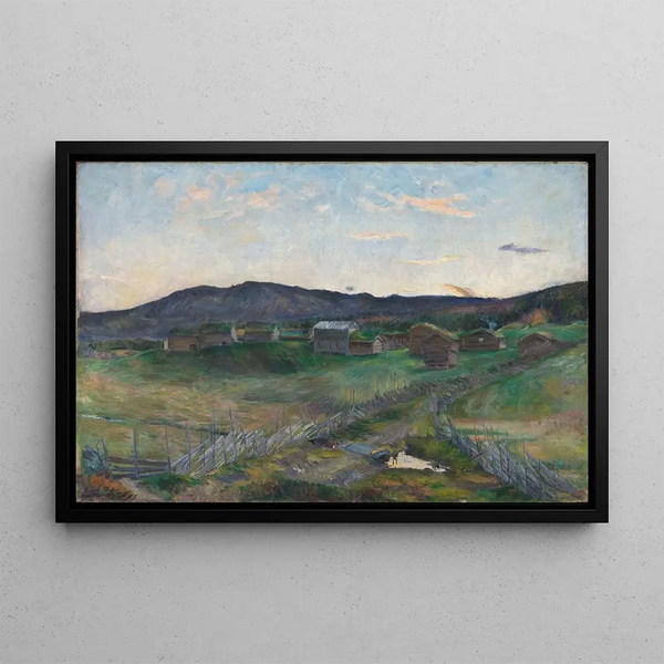 Syksyinen maalaus Strølsjenissä - Harriet Backer — kehystetty taideteos seinällä