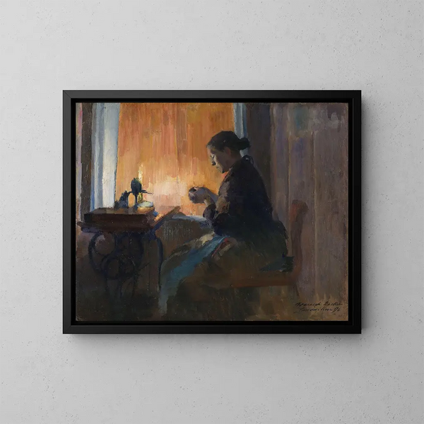 Lamppujen valossa - Harriet Backer — kehystetty taideteos seinällä