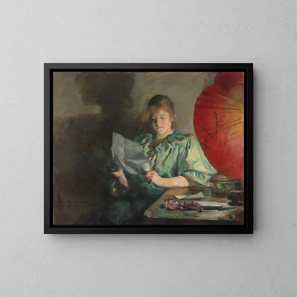 Sisämaalaus ilta - Harriet Backer — kehystetty taideteos seinällä