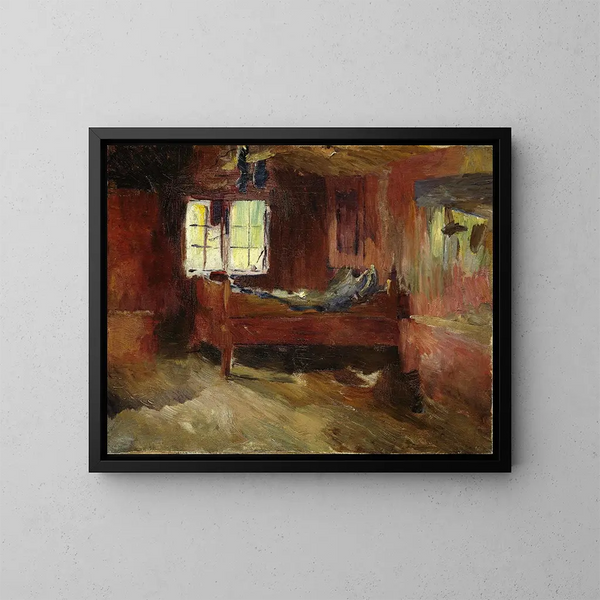 Sisätilasta maatilasta Strlsjhaugen - Harriet Backer — kehystetty taideteos seinällä