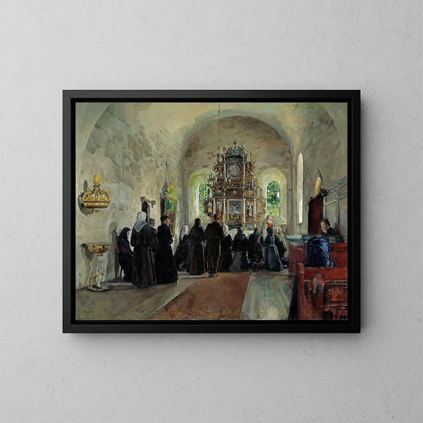 La Sainte Communion célébrée dans l'église de Stange - Harriet Backer — kehystetty taideteos seinällä