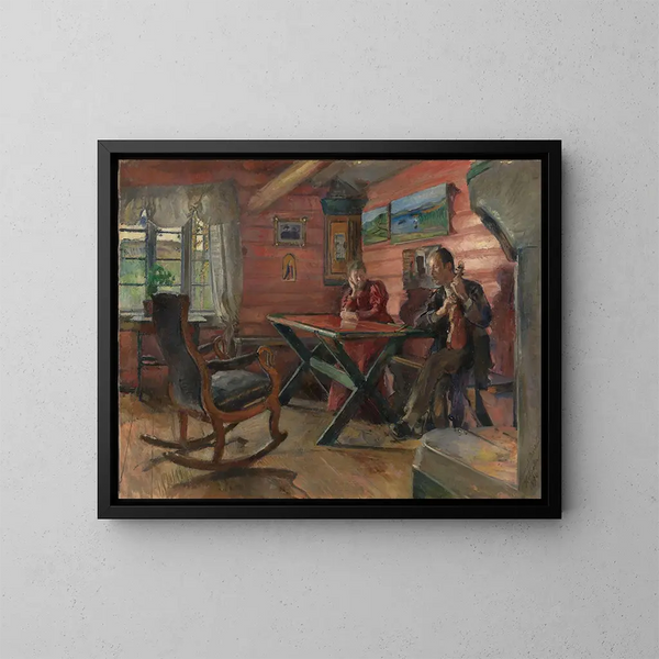 Le salon à Kolbotn, chez Hulda et Arne Garborg - Harriet Backer — kehystetty taideteos seinällä