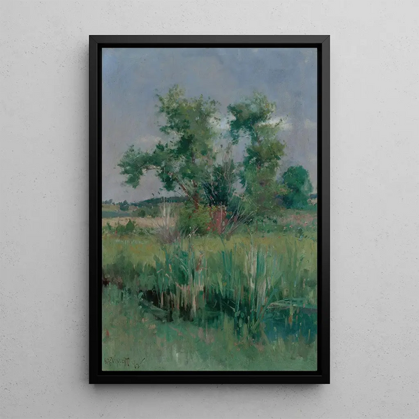 Impressionistinen näkymä puista ja purosta - Harry Aiken Vincent — kehystetty taideteos seinällä