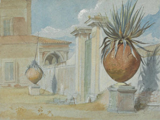 Harry John Johnson - Villa Massimi Rome Gateway Flanked by Palms in Large Earthware Jars.webp