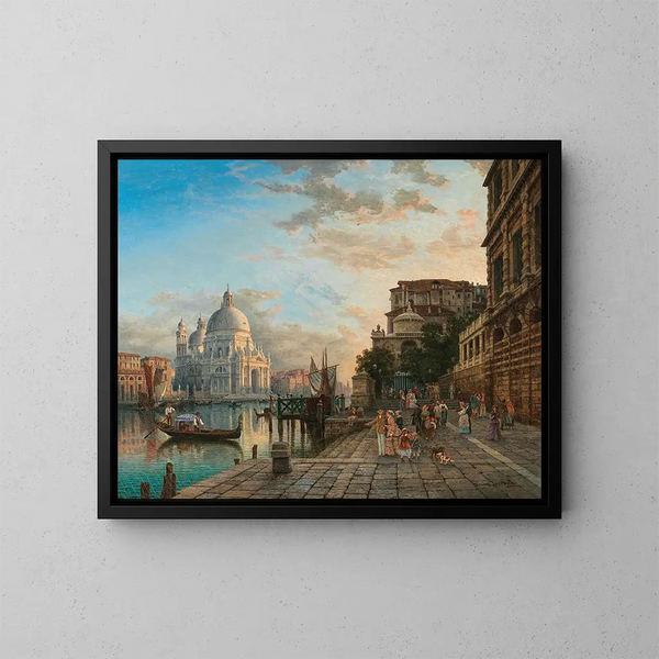 Café Giardina Venetsiassa Santa Maria della Salute kanssa - Heinrich Jaeckel — kehystetty taideteos seinällä