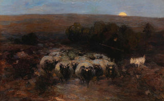 Heinrich Von Zgel - Heimkehrende Heidschnuckenherde bei Mondaufgang.webp
