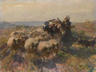 Heinrich Von Zgel - Schafherde mit Hirtin und Esel auf dem Feld.webp