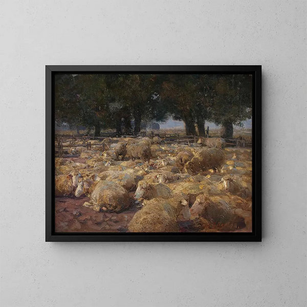 Parc à moutons de Heidemoor - Heinrich von Zügel — kehystetty taideteos seinällä