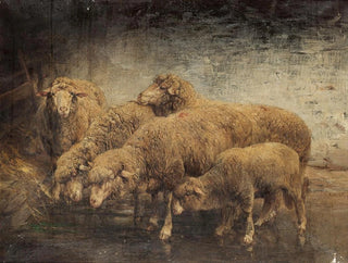 Moutons dans une grange - Heinrich von Zügel — näkymä teoksesta