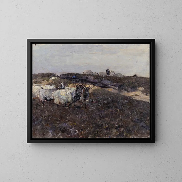 Moutons dans la lande - Heinrich von Zügel — kehystetty taideteos seinällä