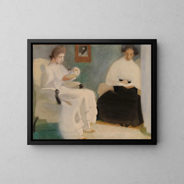 Tytöt lukemassa - Helene Schjerfbeck — kehystetty taideteos seinällä