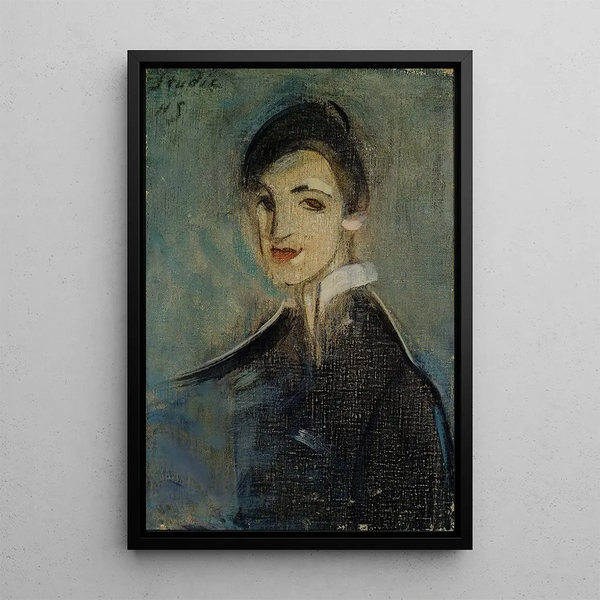 Mustaan pukeutunut laulajatar - Helene Schjerfbeck — kehystetty taideteos seinällä