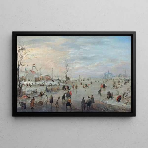 Jäällä - Hendrick Avercamp — kehystetty taideteos seinällä