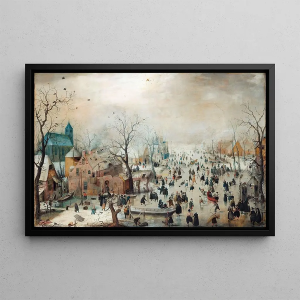 Talvimaisema maalaus luistelijoilla - Hendrick Avercamp — kehystetty taideteos seinällä
