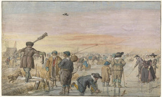 Hendrick Avercamp - Winter Scene on the Ice with a Hunter Showing an Otter.webp