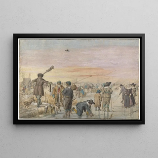 Hendrick Avercamp - Winter Scene on the Ice with a Hunter Showing an Otter.webp