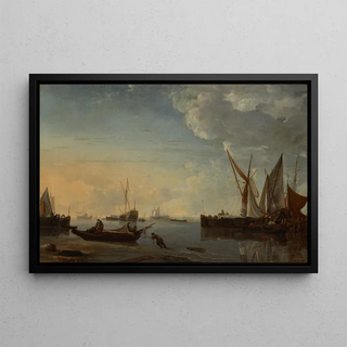 Hendrick Jacobsz Dubbels - Ships in a calm at sunset.webp