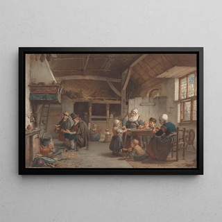 Hendrik Jacobus Scholten - Boereninterieur familie in de keuken.webp