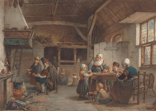 Hendrik Jacobus Scholten - Boereninterieur familie in de keuken.webp